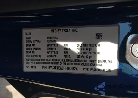 2024 Tesla Model 3 Long Range Dual Motor All-Wheel Drive/Rear-Wheel Drive из США, поврежденный, VIN 5YJ3E1EA8RF846624